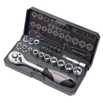 Kraftwerk doppenassortiment met ratel 1/4" 26 delig