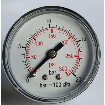 MANOMETER 1/4" A.A. Ø 50 MM  0-20 BAR