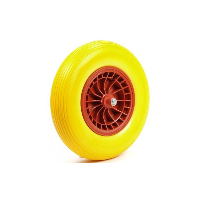 KRUIWAGENWIEL 4.00-8 PU GEEL MET ROLLAGER NAAFLENGTE 130MM main product photo